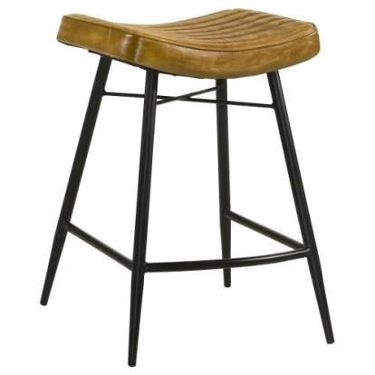 Coaster Bayu Leather Upholstered Saddle Seat Backless Counter Height Stool Antique Camel and Black (Set of 2)