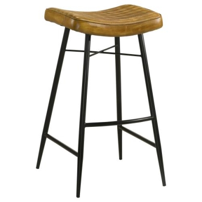 Coaster Bayu Leather Upholstered Saddle Seat Backless Bar Stool Antique Camel and Black (Set of 2)