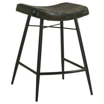 Coaster Bayu Leather Upholstered Saddle Seat Backless Counter Height Stool Antique Espresso and Black (Set of 2)