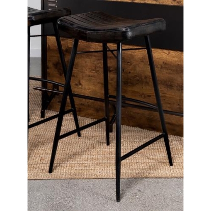 Coaster Bayu Leather Upholstered Saddle Seat Backless Bar Stool Antique Espresso and Black (Set of 2)