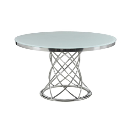 Coaster Irene Round Glass Top Dining Table White and Chrome Model 110401