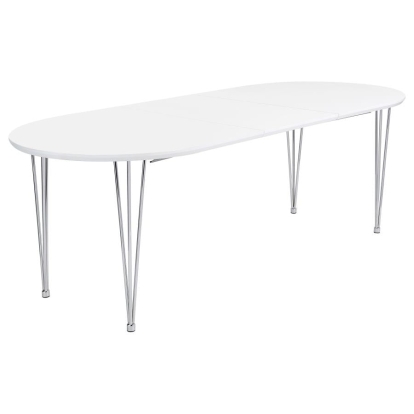 Coaster Heather Oval Dining Table with Hairpin Legs Matte White and Chrome Model 115141