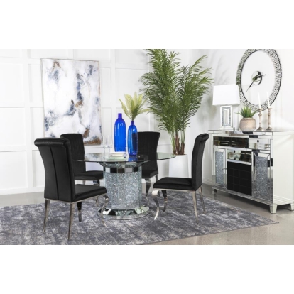 Coaster Ellie 5-piece Cylinder Pedestal Dining Room Set Mirror and Black Model 115551-S5
