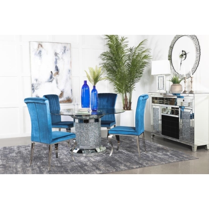 Coaster Ellie 5-piece Cylinder Pedestal Dining Room Set Mirror and Teal Model 115551-S5T