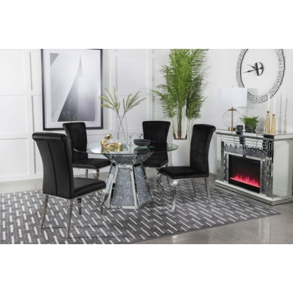 Coaster Quinn 5-piece Hexagon Pedestal Dining Room Set Mirror and Black Model 115561-S5
