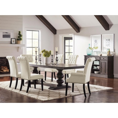 Coaster Phelps Rectangular Trestle Dining Set Antique Noir and Beige Model 121231-S7