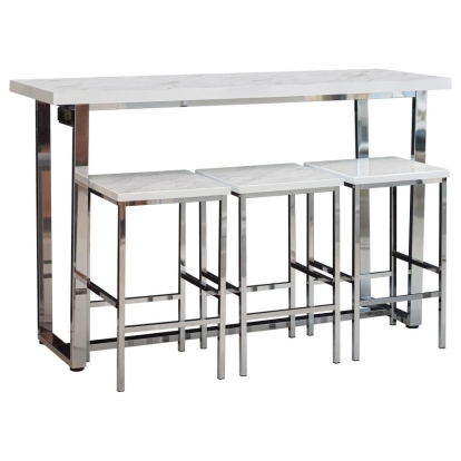 Coaster Marmot 4-piece Rectangle Counter Height Set White Marble and Chrome Model 182253