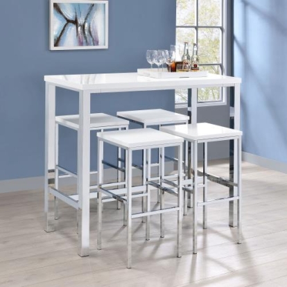 Coaster Natividad 5-piece Bar Set White High Gloss and Chrome