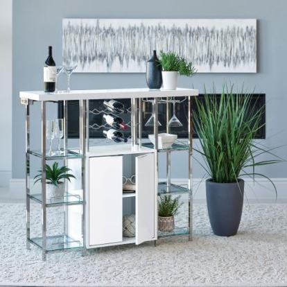 Coaster Gallimore 2-door Bar Cabinet with Glass Shelf High Glossy White and Chrome