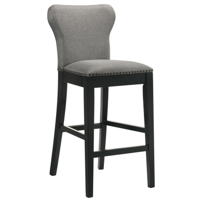 Coaster Rolando Upholstered Solid Back Bar Stools with Nailhead Trim (Set of 2) Grey and Black Model 183029