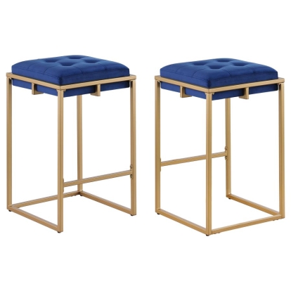 Coaster Nadia Square Padded Seat Counter Height Stool (Set of 2) Blue and Gold Model 183649