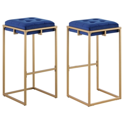 Coaster Nadia Square Padded Seat Bar Stool (Set of 2) Blue and Gold Model 183650