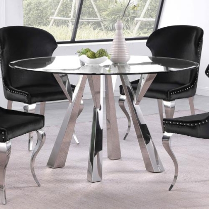 Coaster Alaia Round Glass Top Dining Table Clear and Chrome