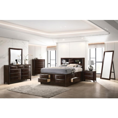 Coaster Phoenix Bedroom Set with Bookcase Headboard Deep Cappuccino Model 200409KE-S5