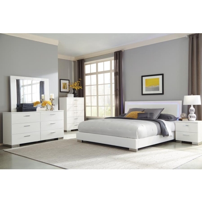 Coaster Felicity Bedroom Set with LED Light Headboard Glossy White Model 203500KE-S5