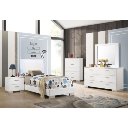 Coaster Felicity 4-piece Twin Bedroom Set with LED Lighting Glossy White Model 203500T-S4
