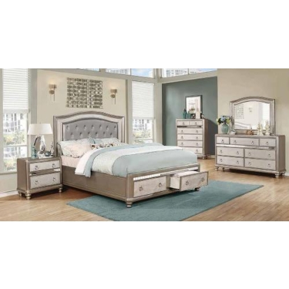 Coaster Bling Game Upholstered Storage Queen Bed Metallic Platinum