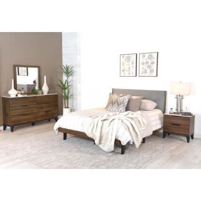 Coaster Mays 4-piece Upholstered Eastern King Bedroom Set Walnut Brown and Grey Model 215961KE-S4