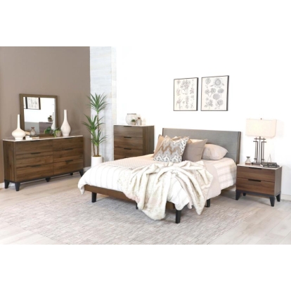 Coaster Mays 5-piece Upholstered Eastern King Bedroom Set Walnut Brown and Grey Model 215961KE-S5