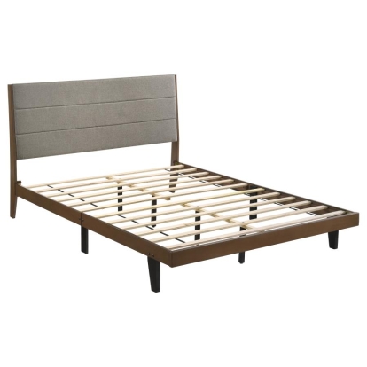 Coaster Mays Upholstered Eastern King Platform Bed Walnut Brown and Grey Model 215961KE