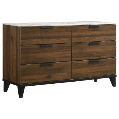 Coaster Mays 6-drawer Dresser Walnut Brown with Faux Marble Top Model 215963