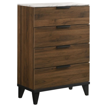 Coaster Mays 4-drawer Chest Walnut Brown with Faux Marble Top Model 215965