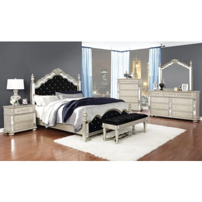 Coaster Heidi 4-piece Eastern King Tufted Upholstered Bedroom Set Metallic Platinum Model 222731KE-S4