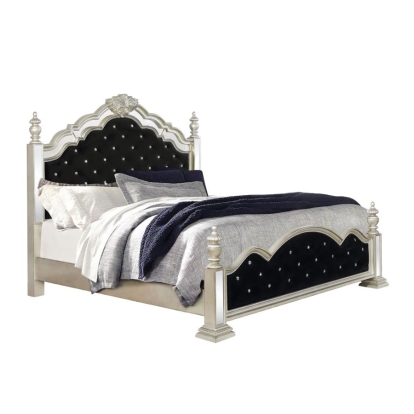 Coaster Heidi Eastern King Upholstered Poster Bed Metallic Platinum Model 222731KE