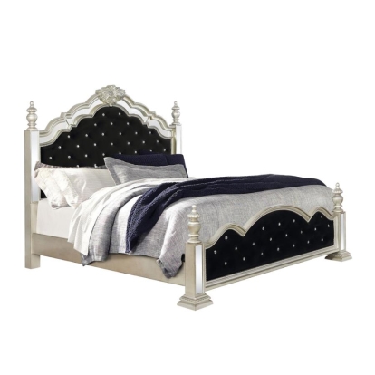 Coaster Heidi Queen Upholstered Poster Bed Metallic Platinum Model 222731Q