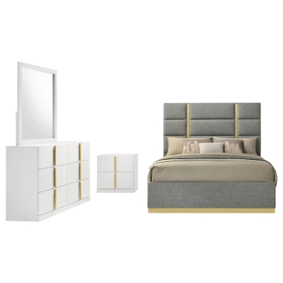 Coaster Ines Contemporary White High Gloss Eastern King Bed Model 223091Gryke-S4