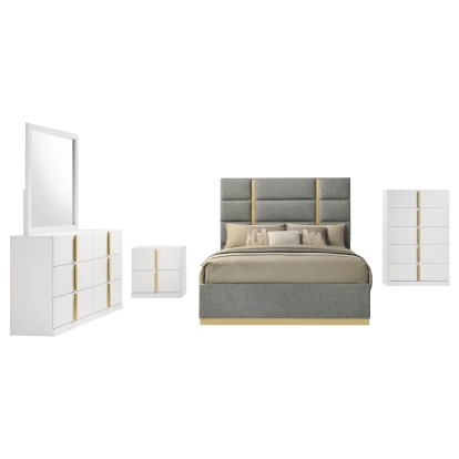 Coaster Ines Contemporary White High Gloss Queen Bed Model 223091Gryq-S5