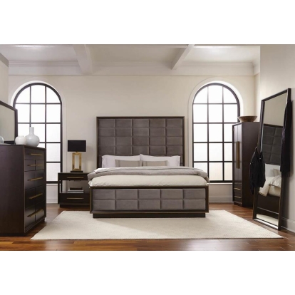 Coaster Durango Eastern King Upholstered Bed Smoked Peppercorn and Grey Model 223261KE