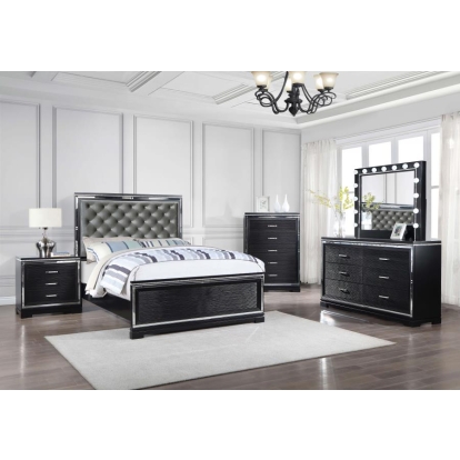 Coaster Eleanor Upholstered Tufted Bedroom Set Silver and Black Model 223361KW-S5