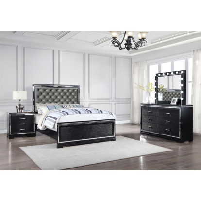 Coaster Eleanor Upholstered Tufted Bedroom Set Silver and Black Model 223361Q-S4