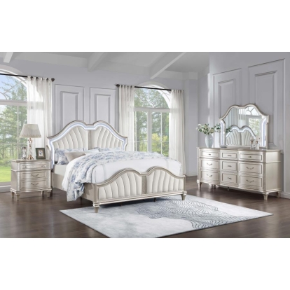 Coaster Evangeline 4-piece Upholstered Platform Eastern King Bedroom Set Ivory and Silver Oak Model 223391KE-S4