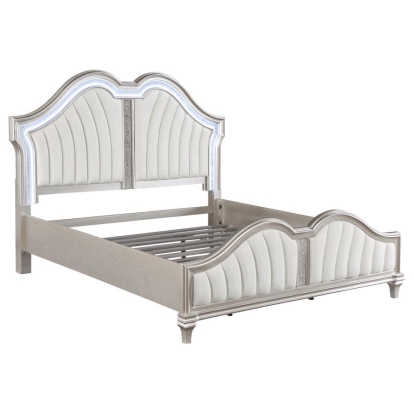 Coaster Evangeline Tufted Upholstered Platform Queen Bed Ivory and Silver Oak Model 223391Q
