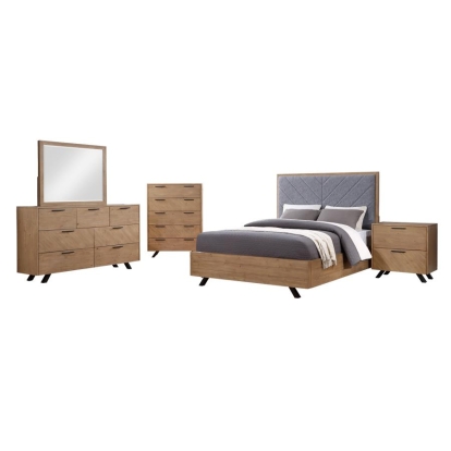 Coaster Taylor Upholstered Eastern King Panel Bed Light Honey Brown and Grey Model 223421KE