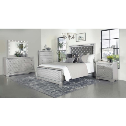 Coaster Eleanor Upholstered Tufted Bedroom Set Metallic Model 223461KE-S5