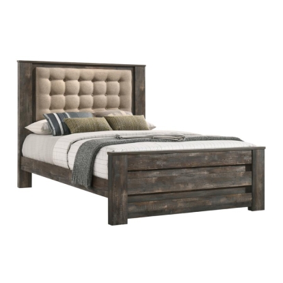 Coaster Ridgedale Tufted Headboard Queen Bed Latte and Weathered Dark Brown Model 223481Q