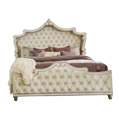 Coaster Antonella Upholstered Tufted Queen Bed Ivory and Camel