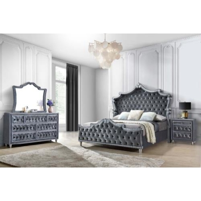 Coaster Antonella Upholstered Tufted Queen Bed Grey