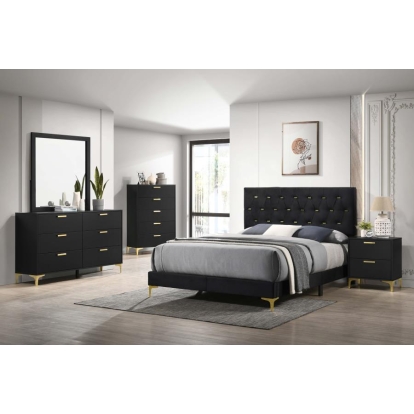 Coaster Kendall 5-piece Tufted Panel Eastern King Bedroom Set Black and Gold Model 224451KE-S5