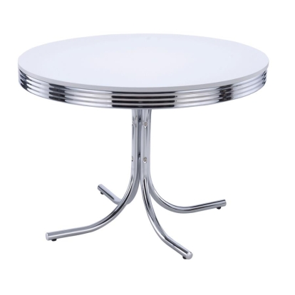 Coaster Retro Round Dining Table Glossy White and Chrome Model 2388