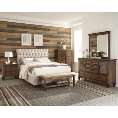 Coaster Devon 5-piece Upholstered Full Bedroom Set Beige and Burnished Oak Model 300525F-S5