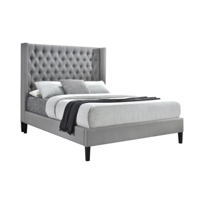 Coaster Summerset Eastern King Button Tufted Upholstered Bed Light Grey Model 305903KE