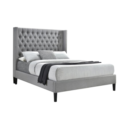 Coaster Summerset Queen Button Tufted Upholstered Bed Light Grey Model 305903Q