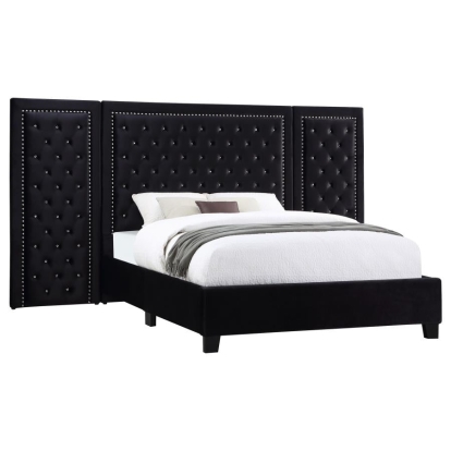 Coaster Hailey Upholstered Platform Queen Bed with Wall Panel Black Model 315925Q-SP