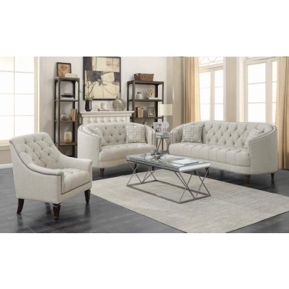 Coaster Avonlea Sloped Arm Upholstered Loveseat Trim Grey