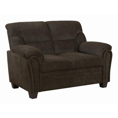 Coaster Clementine Upholstered Loveseat with Nailhead Trim Brown Model 506572