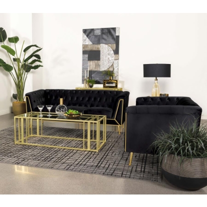 Coaster Holly 2-piece Tuxedo Arm Tufted Back Living Room Set Black Model 508441-S2